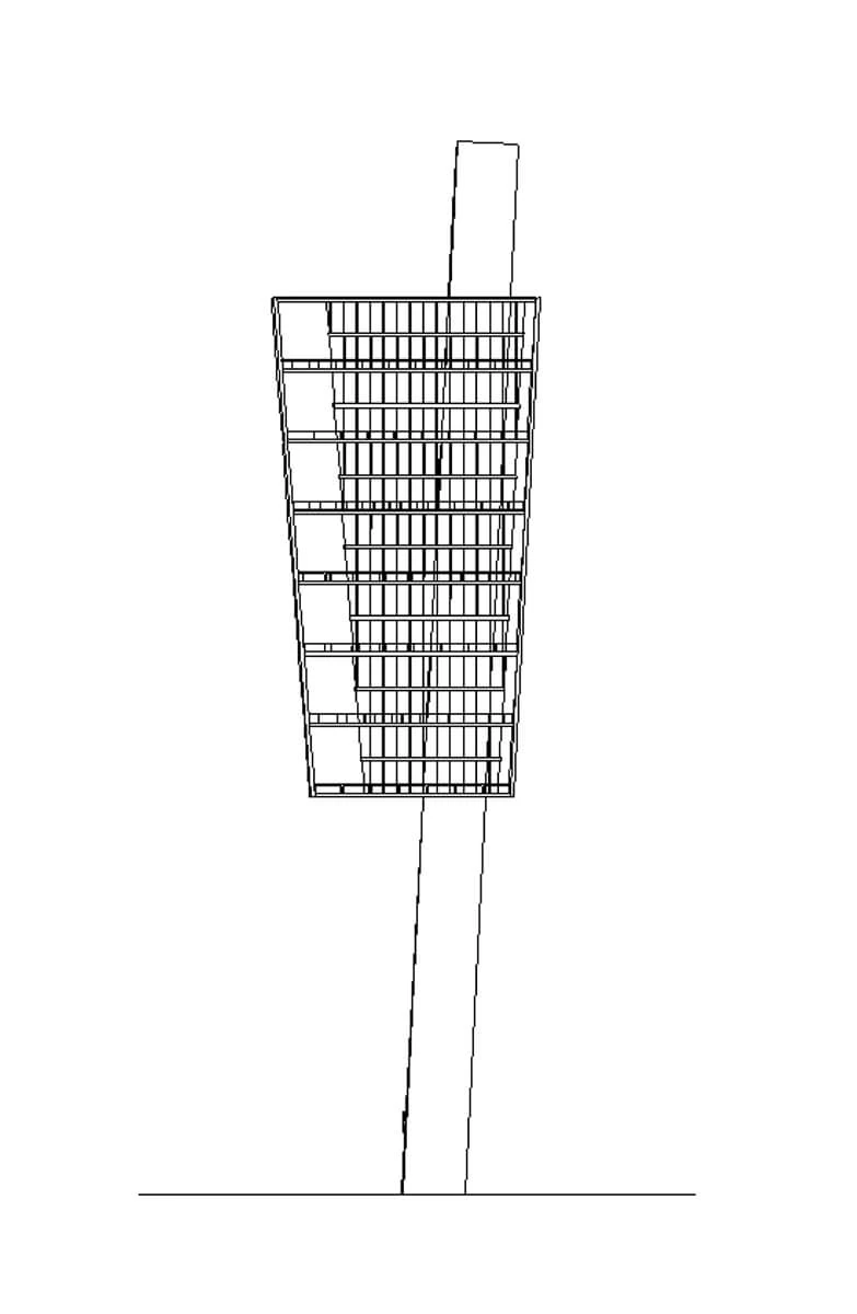 Ansichtszeichnung des Wohnturms von vorn