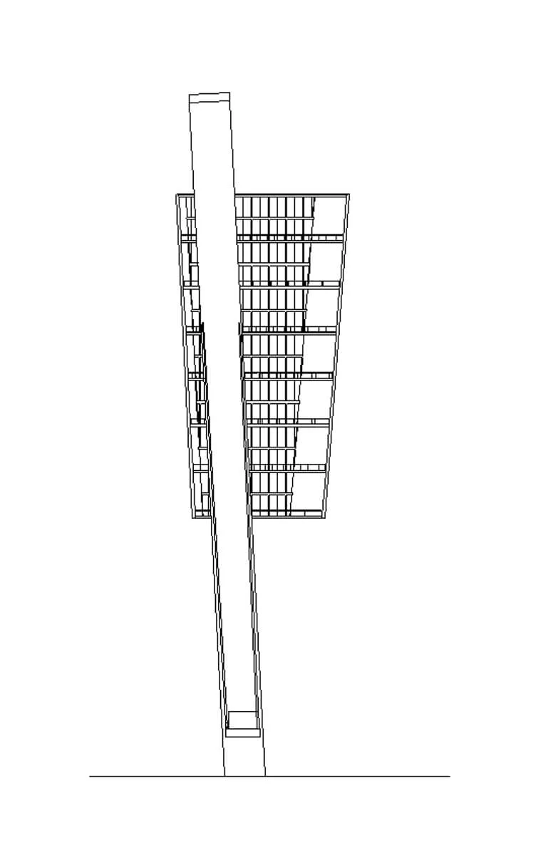 Seitliche Ansichtszeichnung des Wohnturms